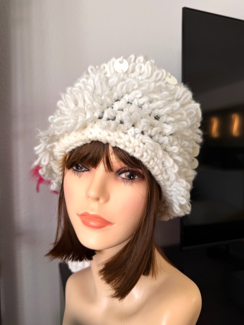 Japan White Loop Knit Pom Hat